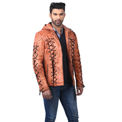 Men’s Brown Crosslace Leather Jacket