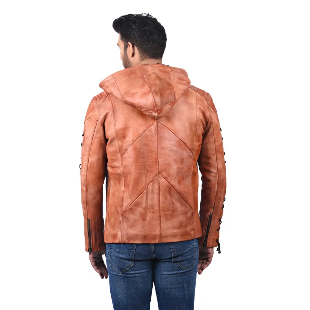 Men’s Brown Crosslace Leather Jacket