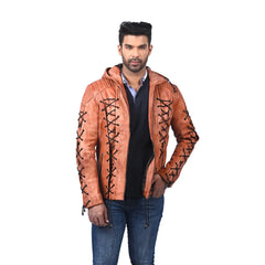 Men’s Brown Crosslace Leather Jacket