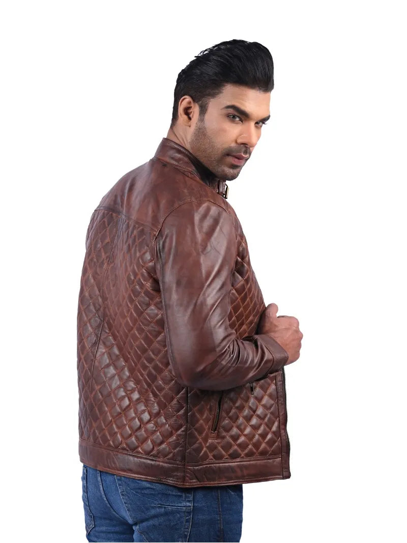 Men’s Brown Diamond Quilted Leather Jacket Right