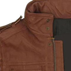 Men’s Brown Four-Pocket Belted Leather Jacket