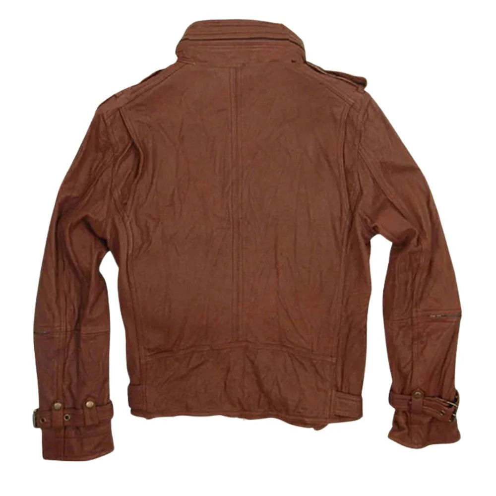 Men’s Brown Four-Pocket Belted Leather Jacket