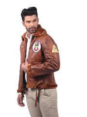 Men’s Brown Fur Collar Leather Jacket Left 