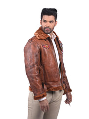 Men’s Brown Fur Collar Leather Jacket Right 