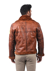 Men’s Brown Fur Collar Leather Jacket Back 