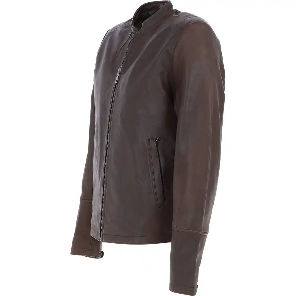 Men's Brown Genuine Leather Biker Jacket
