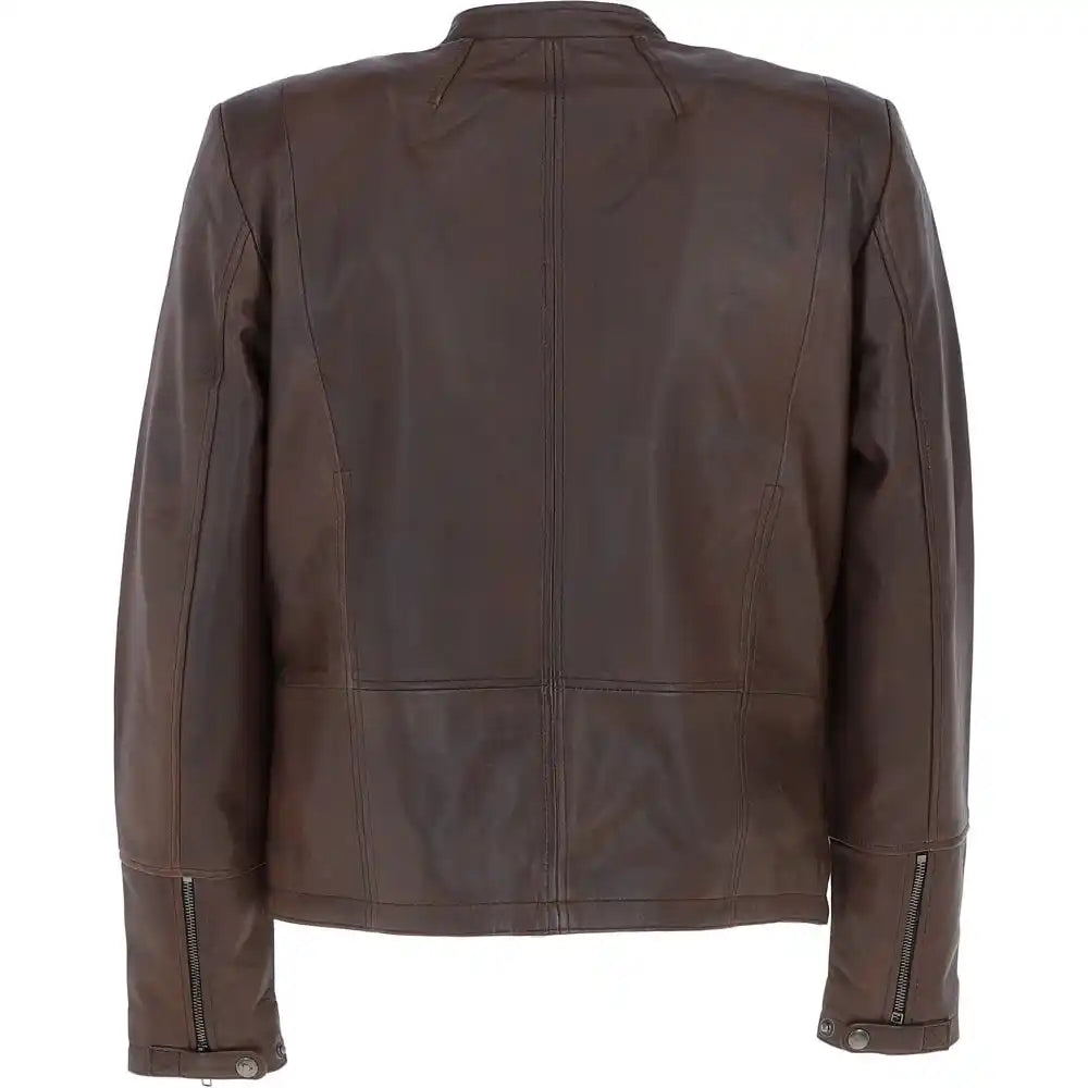 Men's Brown Genuine Leather Biker Jacket
