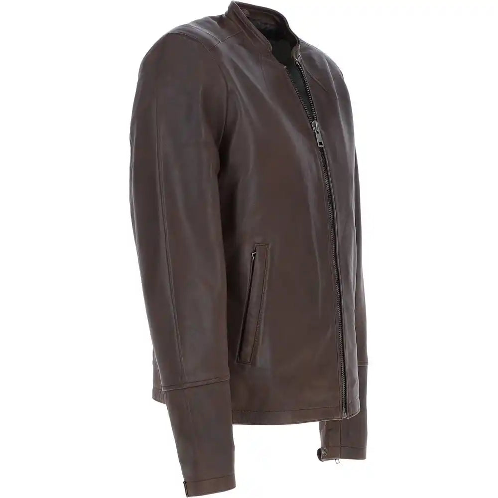 Men's Brown Genuine Leather Biker Jacket
