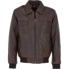 Men's Brown Genuine Leather Bomber Jacket