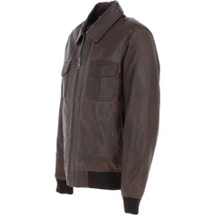 Men's Brown Genuine Leather Bomber Jacket