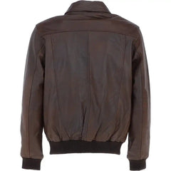 Men's Brown Genuine Leather Bomber Jacket