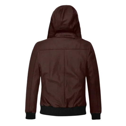 Men’s Brown Hooded Leather Bomber Jacket