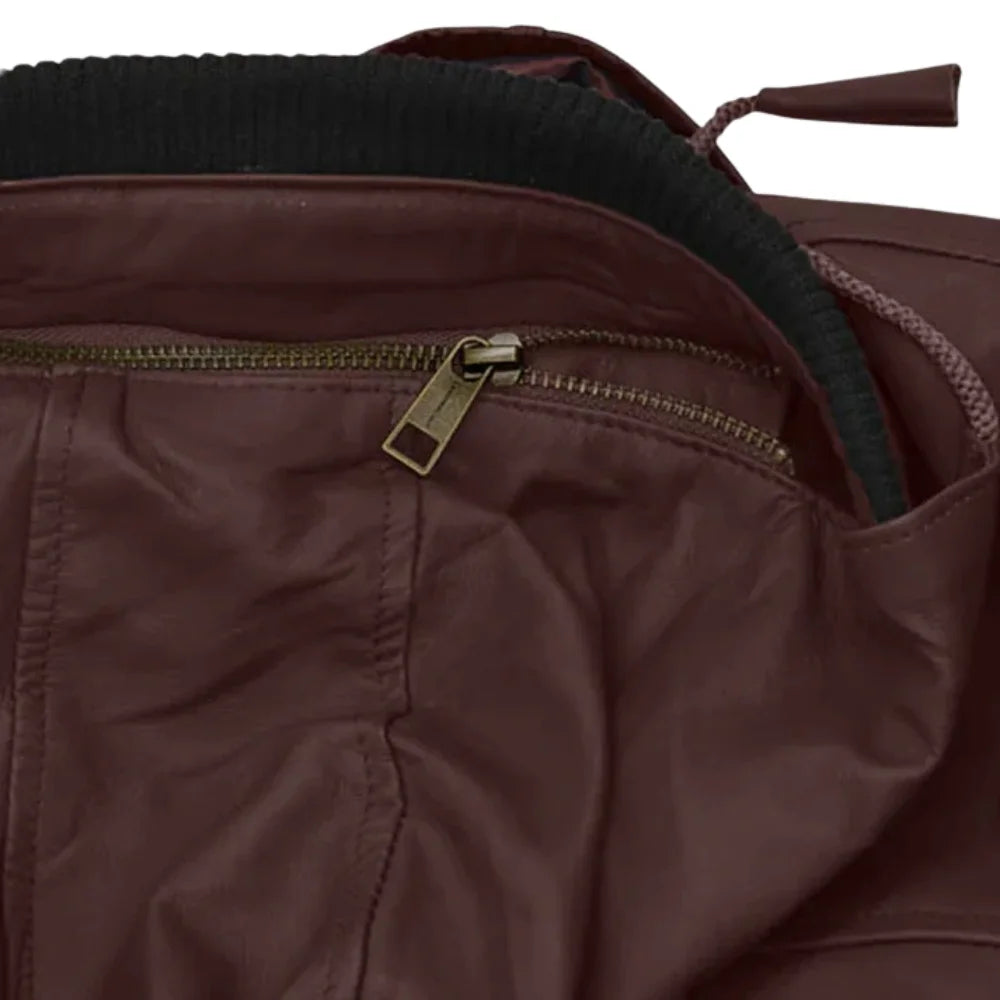 Men’s Brown Hooded Leather Bomber Jacket