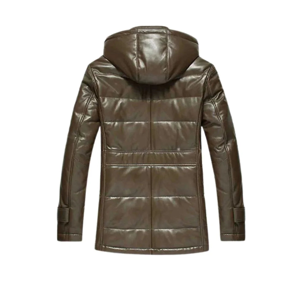 Men’s Brown Hooded Quilted Leather Jacket