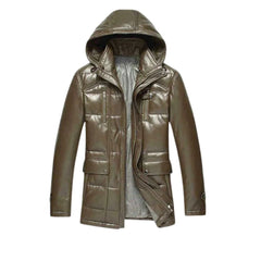 Men’s Brown Hooded Quilted Leather Jacket