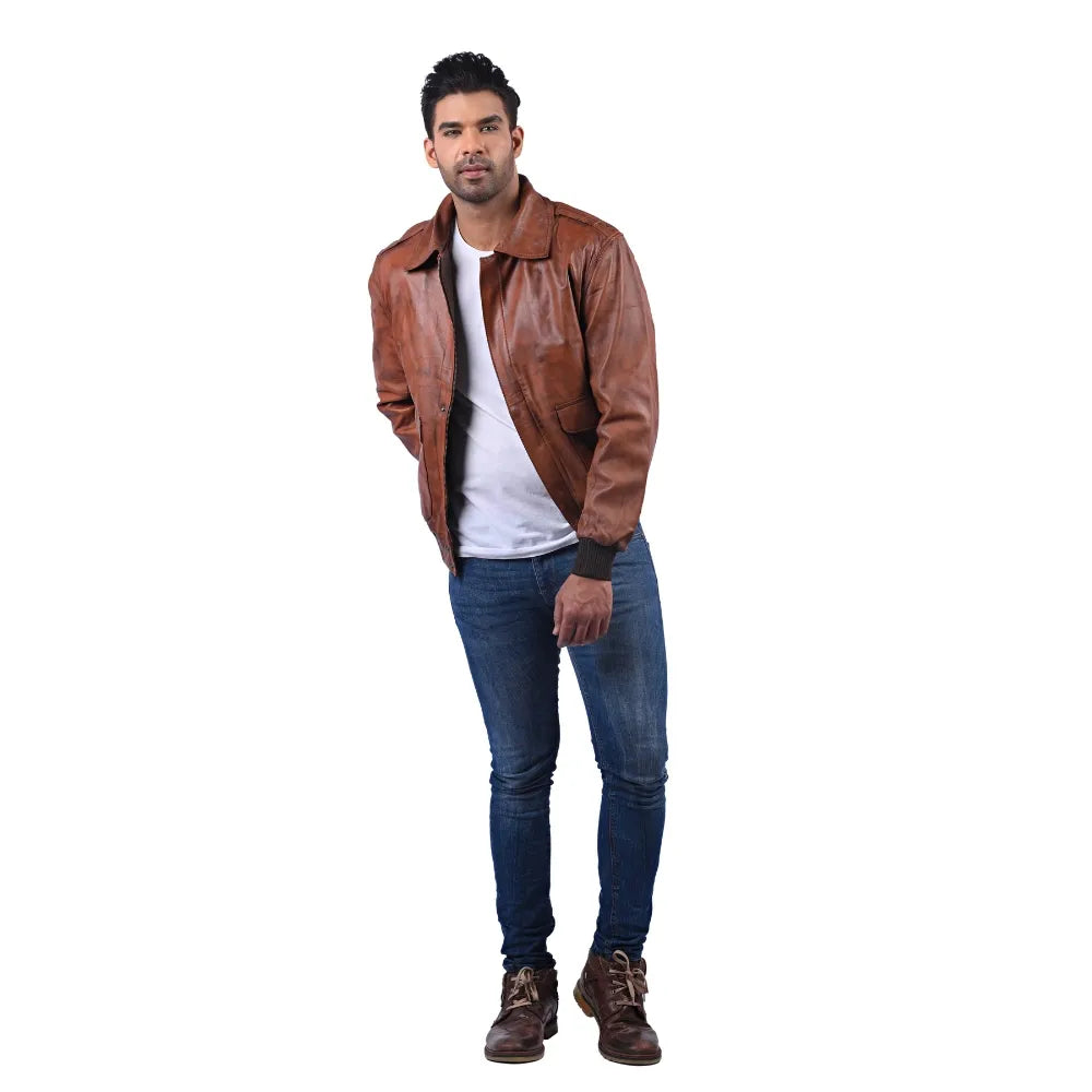 Men’s Brown Leather Casual Jacket