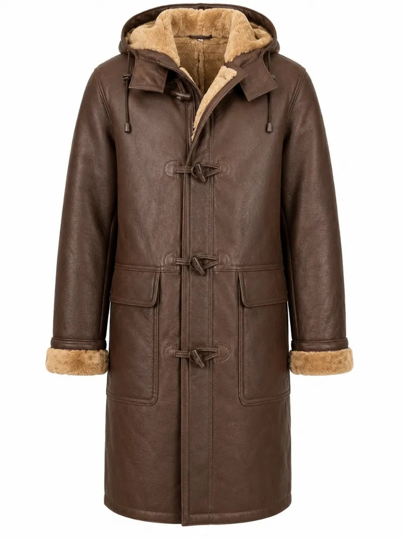 Men's Brown Leather Duffle Coat