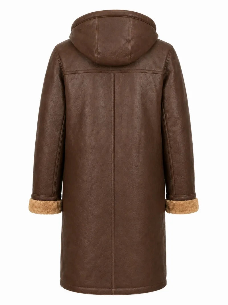 Men's Brown Leather Duffle Coat