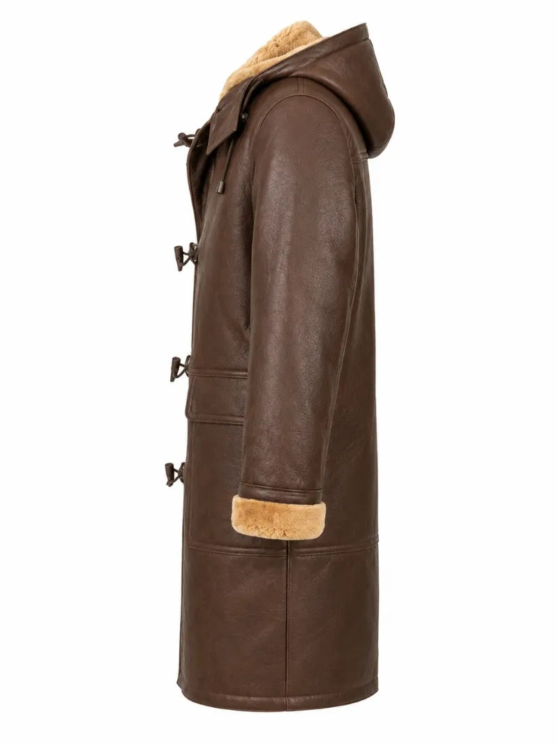Men's Brown Leather Duffle Coat