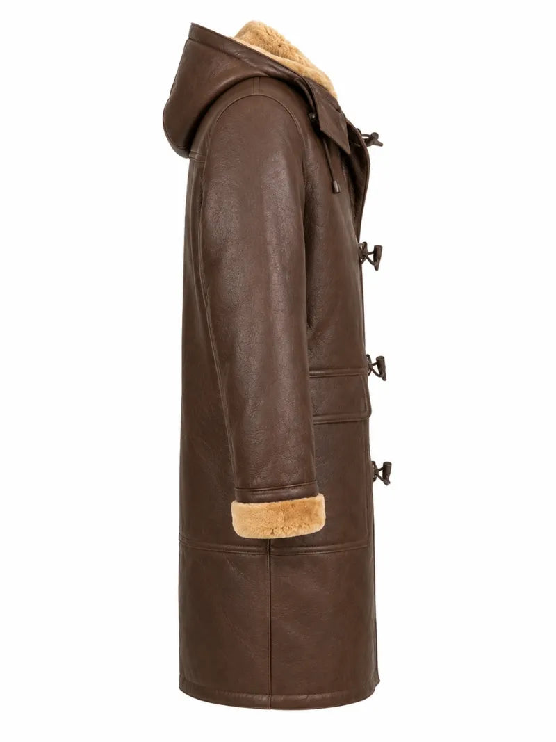 Men's Brown Leather Duffle Coat