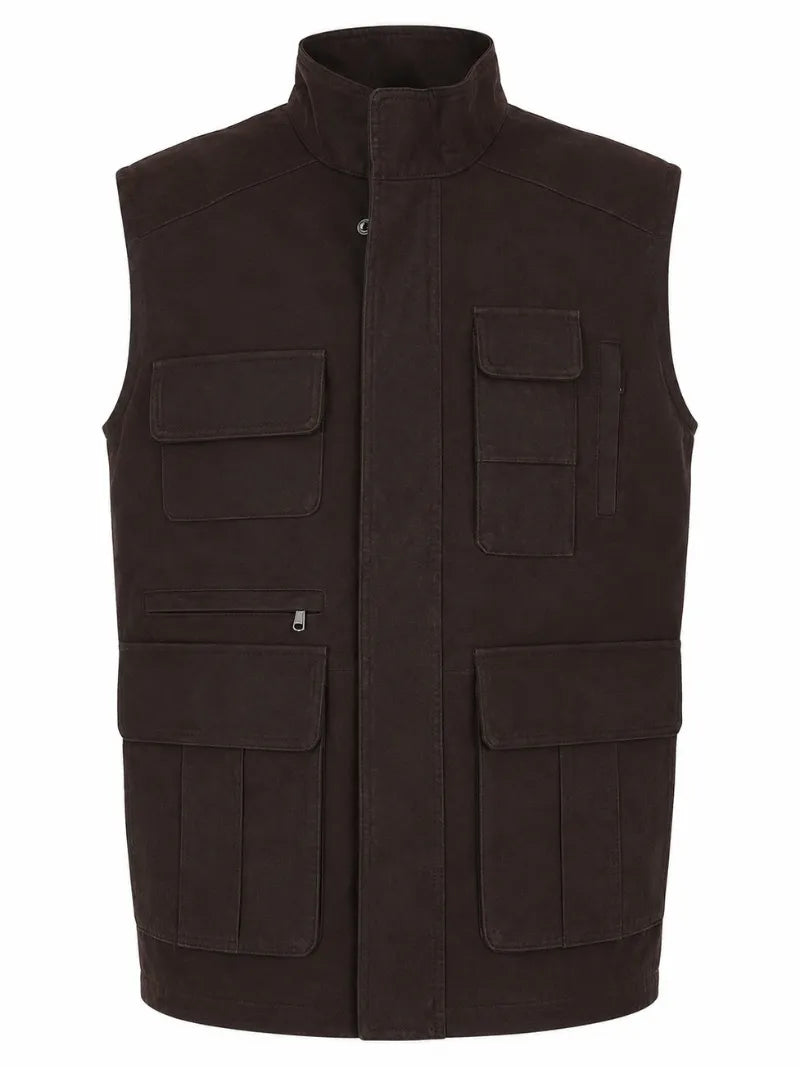 Men's Brown Leather Eight Pocket Vest