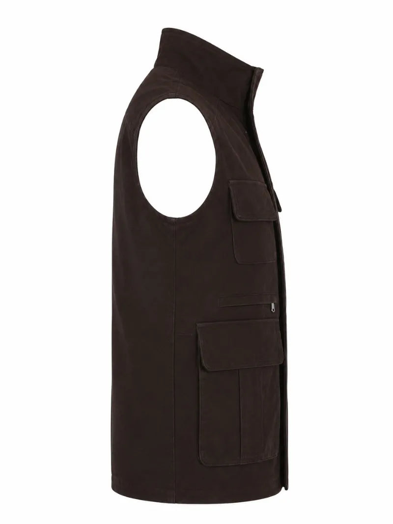 Men's Brown Leather Eight Pocket Vest