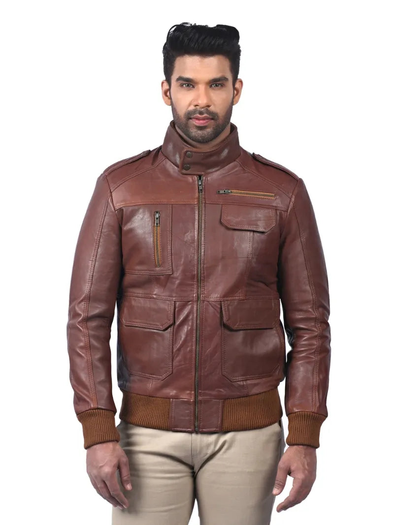 Men’s Brown Leather Jacket Front