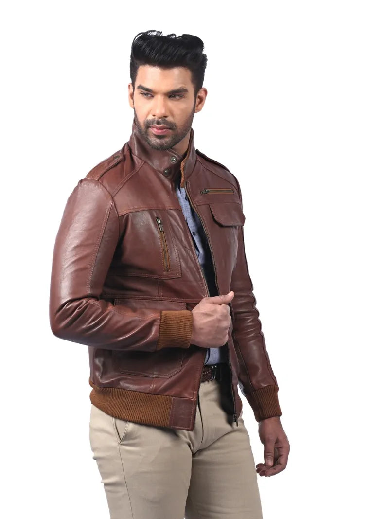 Men’s Brown Leather Jacket Full