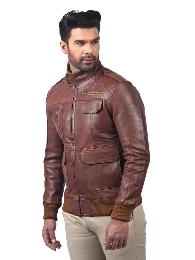 Men’s Brown Leather Jacket Left