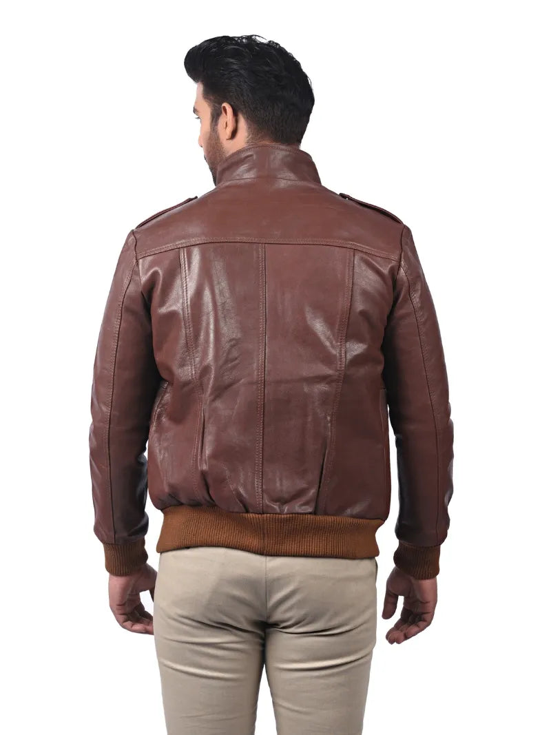 Men’s Brown Leather Jacket Back