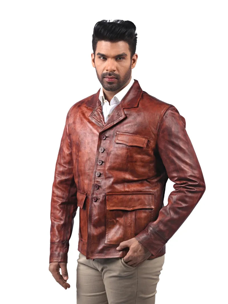 Men’s Brown Leather Jacket Left 