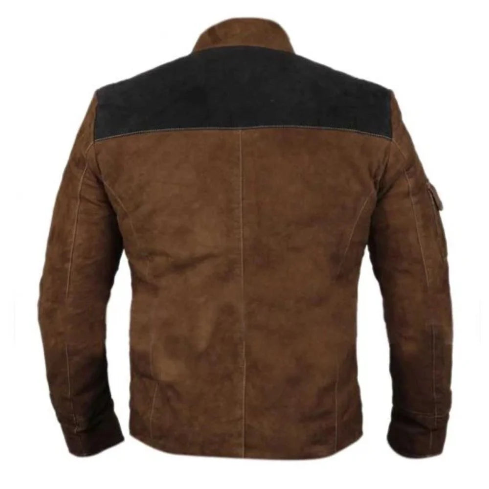 Men's Brown Leather Jacket with Black Shoulder Patches