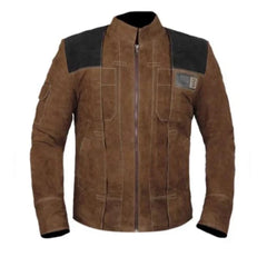 Men's Brown Leather Jacket with Black Shoulder Patches