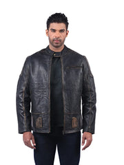 Men’s Brown Leather Jacket with Contrast Panels