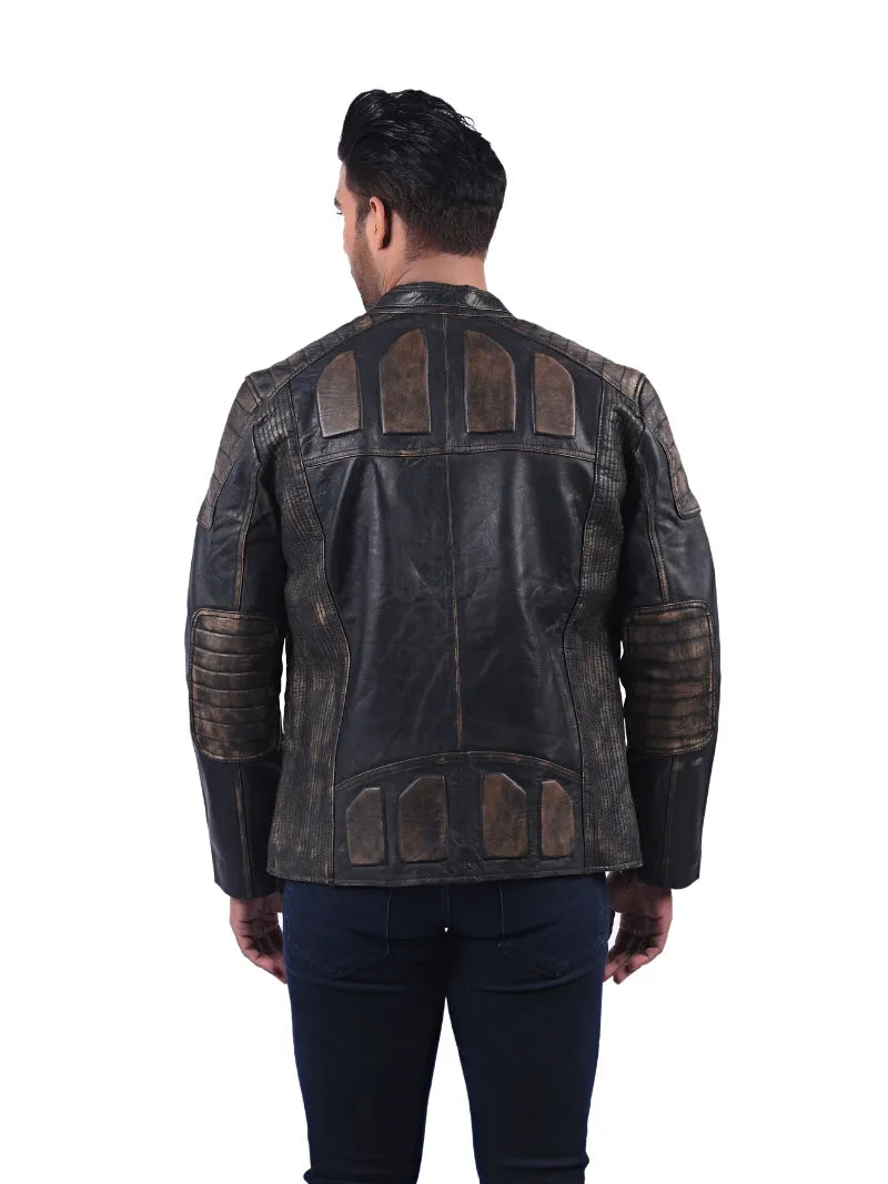 Men’s Brown Leather Jacket with Contrast Panels