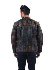 Men’s Brown Leather Jacket with Contrast Panels