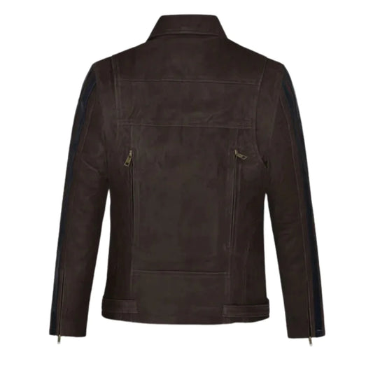 Men’s Dark Brown Leather Jacket with Dual Zippers