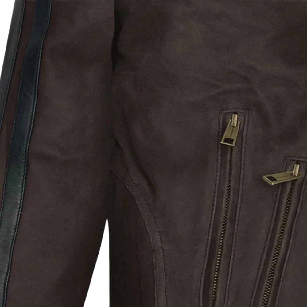 Men’s Dark Brown Leather Jacket with Dual Zippers