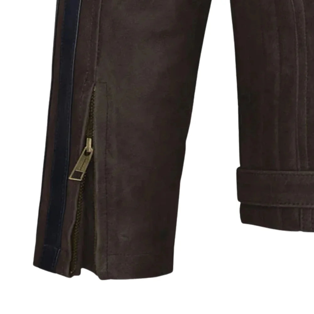 Men’s Dark Brown Leather Jacket with Dual Zippers