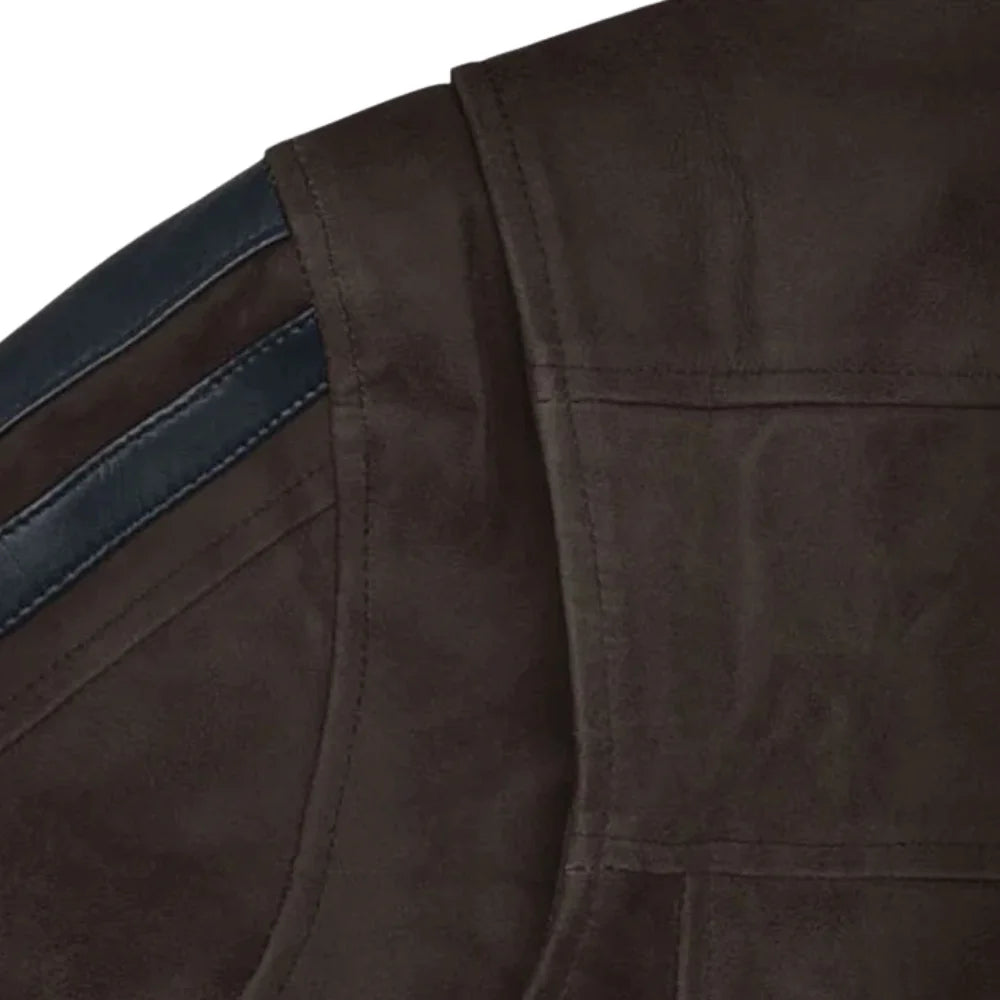 Men’s Dark Brown Leather Jacket with Dual Zippers