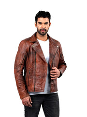 Men's brown sheepskin leather jacket, side view