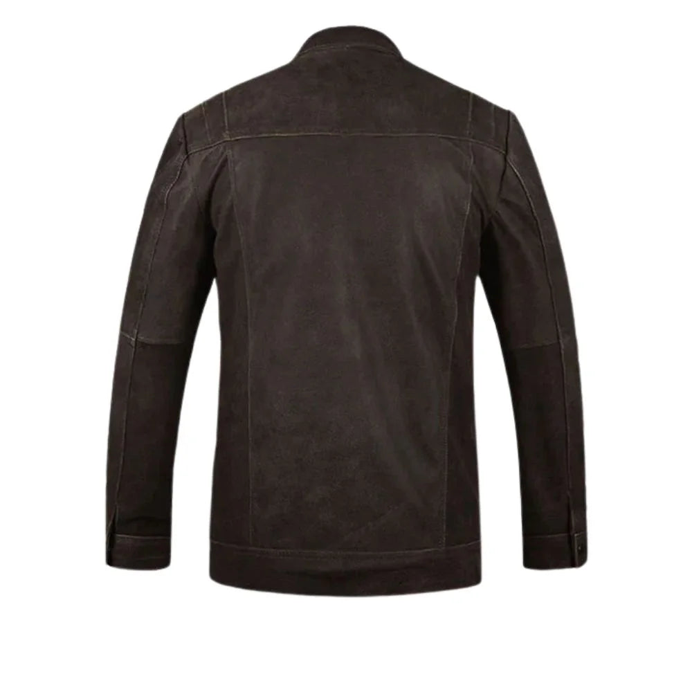 Men’s Brown Leather Jacket with Shirt Collar