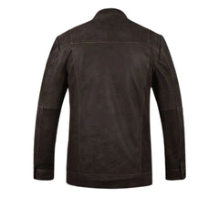 Men’s Brown Leather Jacket with Shirt Collar