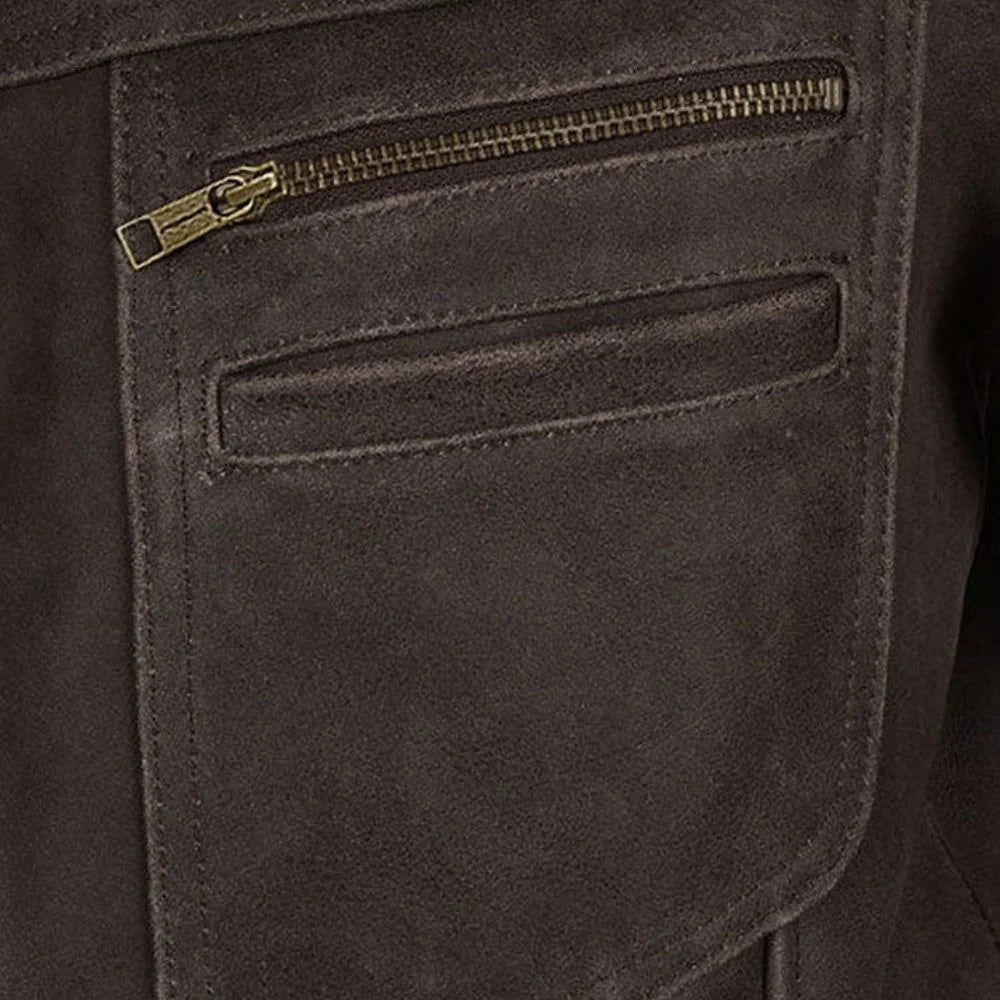 Men’s Brown Leather Jacket with Shirt Collar