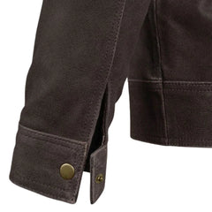 Men’s Brown Leather Jacket with Shirt Collar