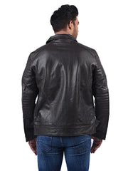 Men’s Brown Leather Jacket with Stitched Sleeves Back