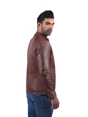 Men’s Brown Leather Jacket with Vertical Stitching Right