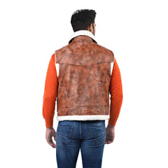 Men’s Brown Leather Shearling-Lined Vest