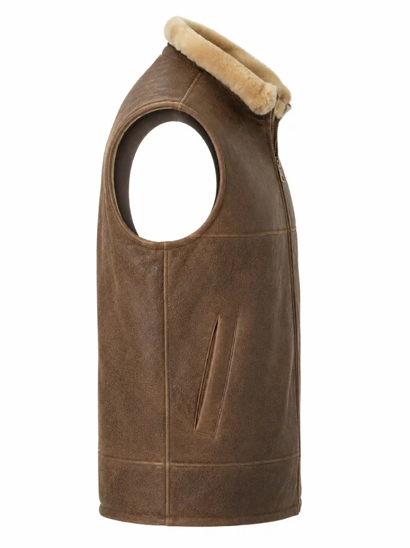 Men's Brown Leather Shearling Vest