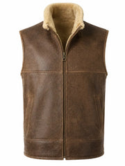 Men's Brown Leather Shearling Vest